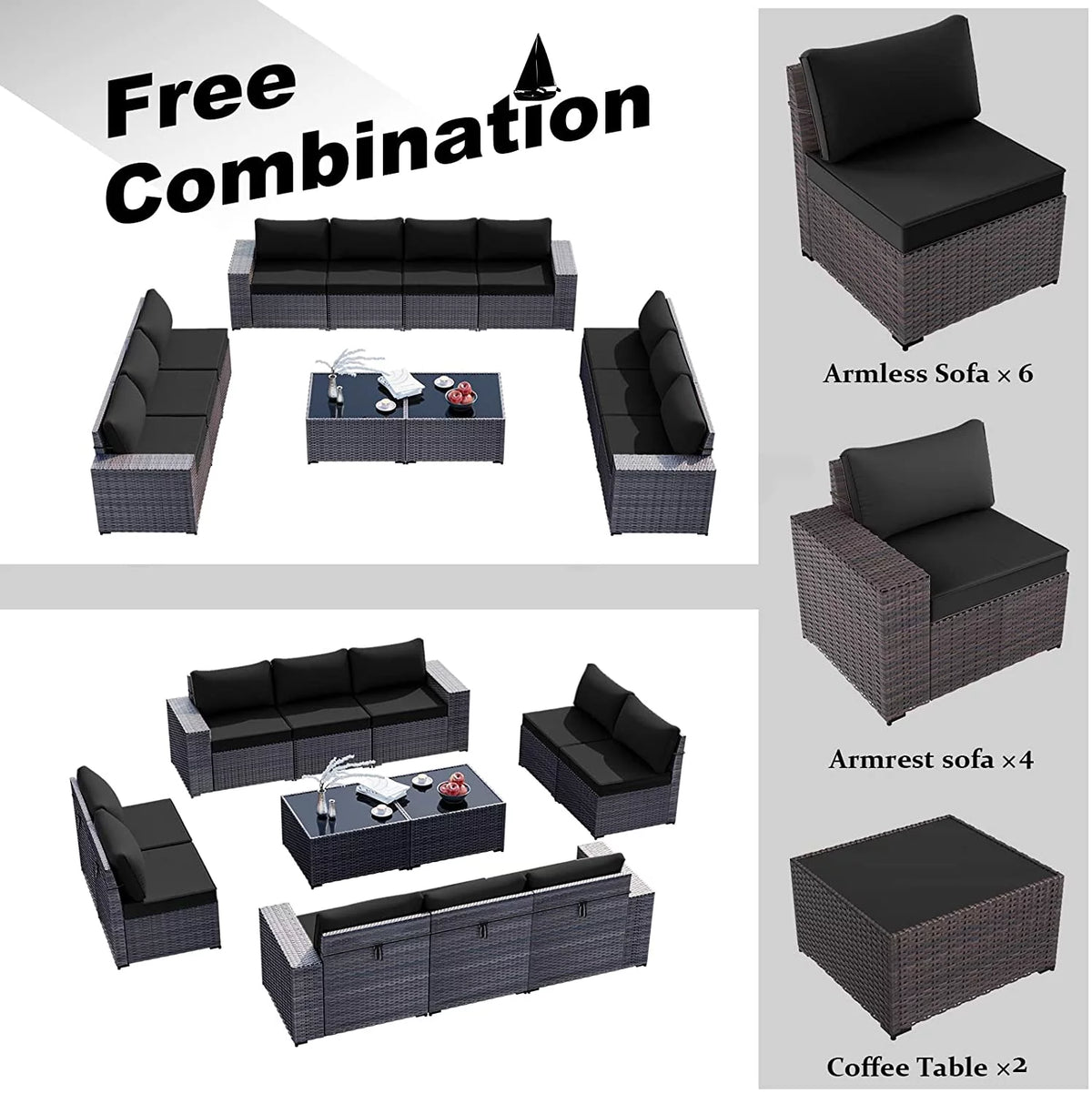 13 Pieces Outdoor Patio Rattan Wicker Furniture Set with Fire Pit Table A73787