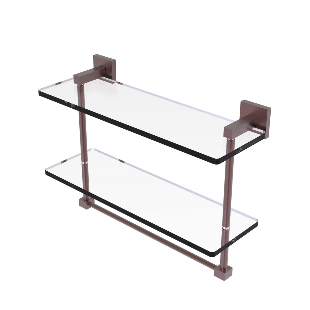 Matte White Two Tiered Glass Shelf with Towel Bar - 22 inch I25004