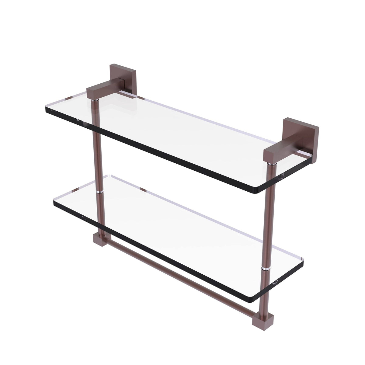 Matte White Two Tiered Glass Shelf with Towel Bar - 22 inch I25004