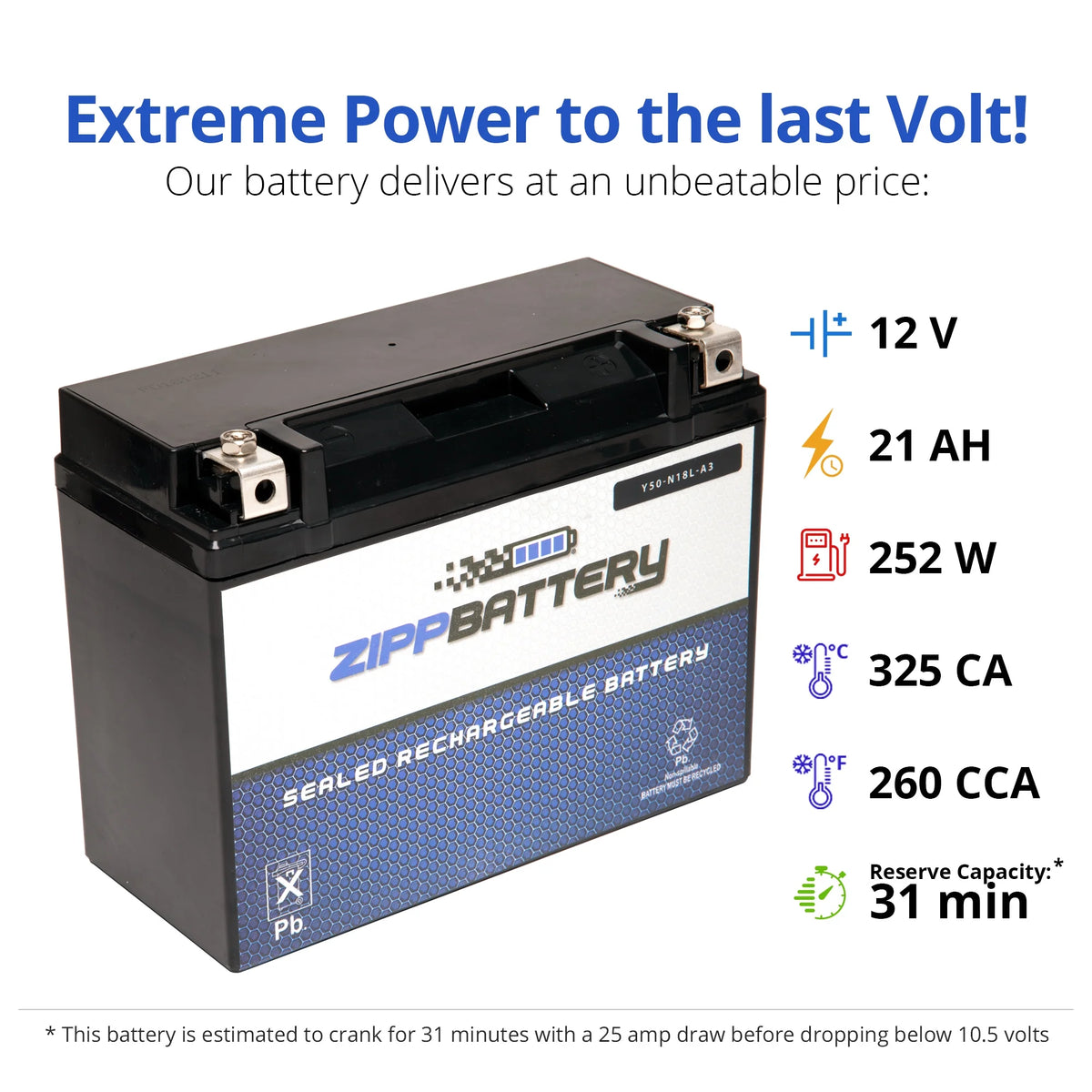 12 Volt 20 Ah 260 CCA Snowmobile Battery V21402