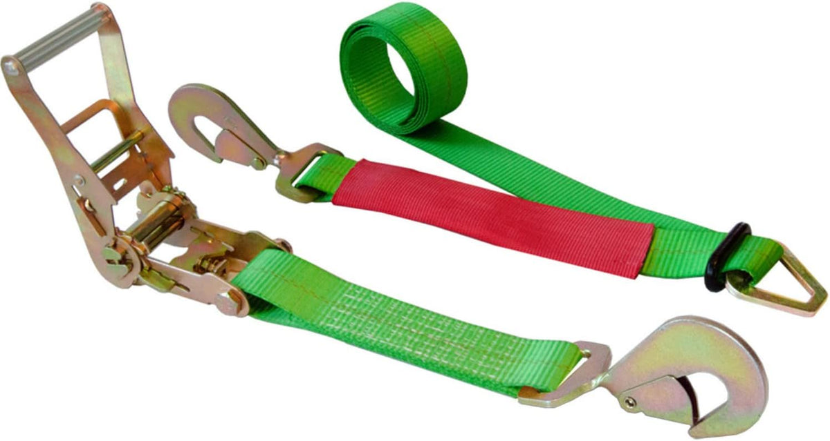 10' Axle Ratchet Tie Down Strap with Snap Hook (Green, 2-Pack) S142
