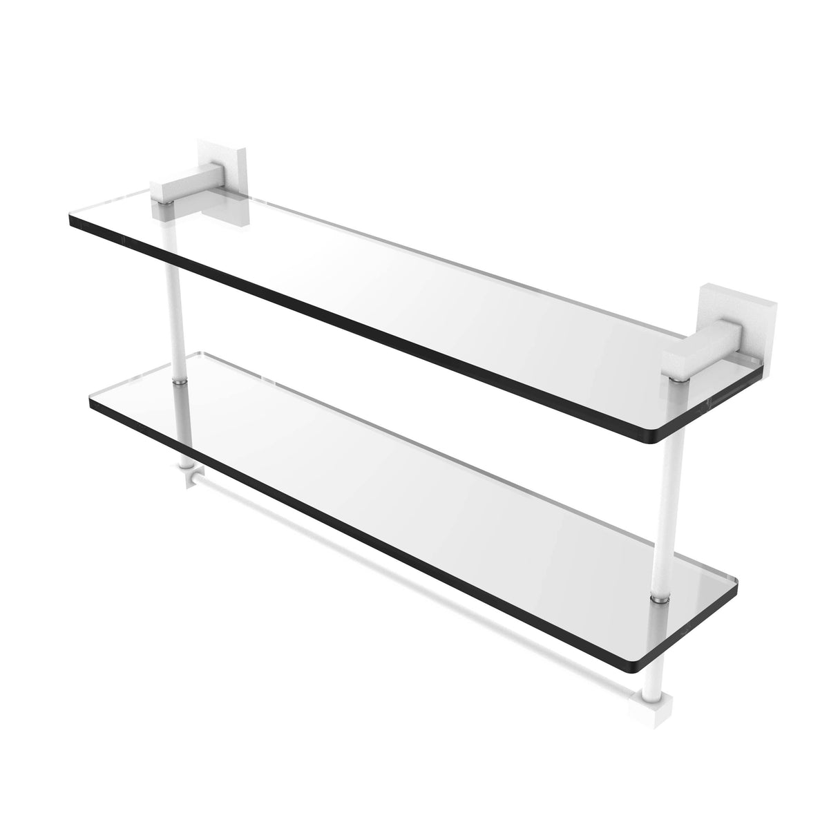 Matte White Two Tiered Glass Shelf with Towel Bar - 22 inch I25004