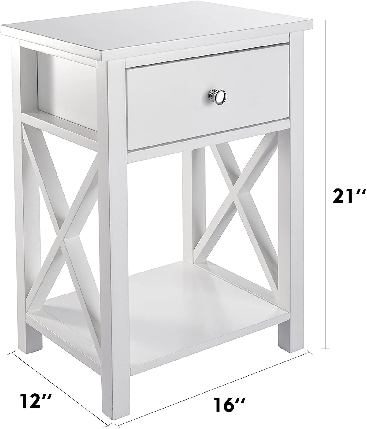 2 Pcs White Wooden Side End Table Night Stand with Bin Drawer P25854