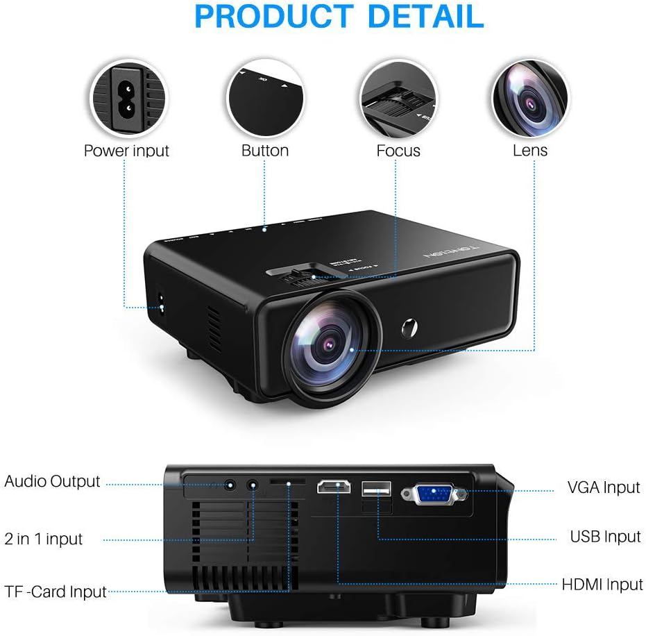 Video Projector with HDMI Cable, Support 1080P/TV/VGA/USB/AV/Laptop/Phone U14501