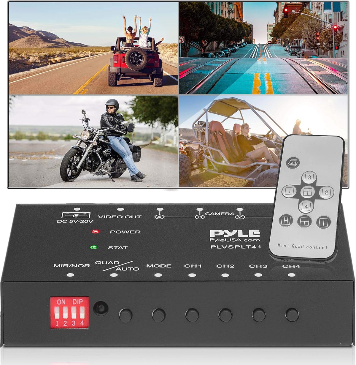 4-Channel Car Video Splitter Controller with Quad Selectable for Backup Camera Video Monitor Systems A5309