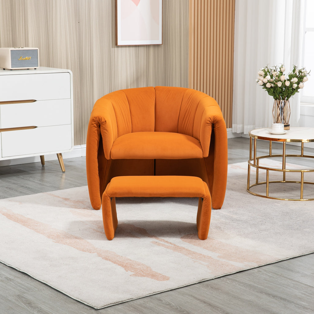 Orange Velvet Single Sofa Chair with Ottoman I5163