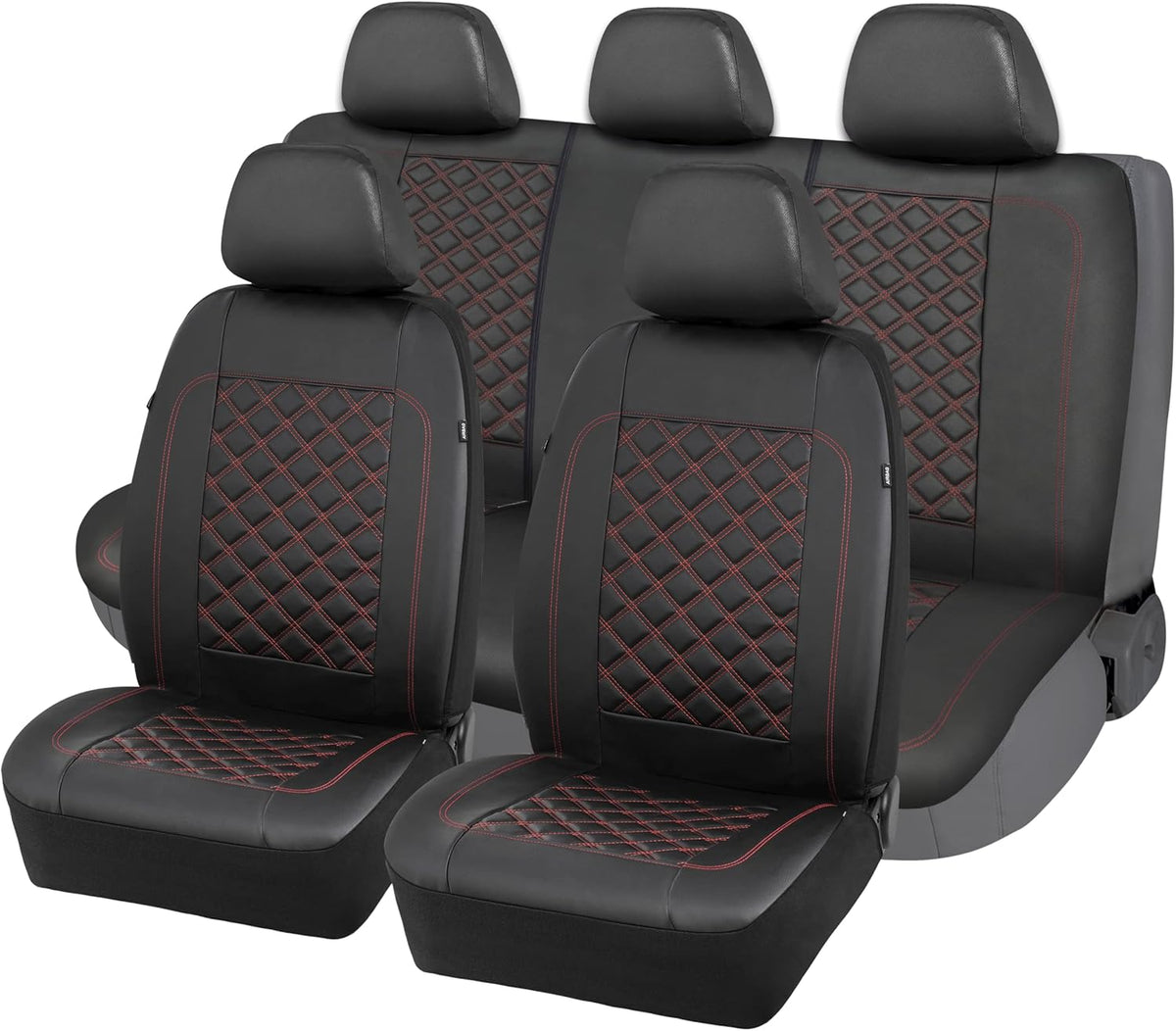 Universal Full Set Car Seat Covers 8 Pieces Airbag Compatible PVC Leather Red D9694