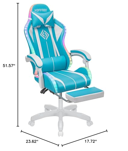 Blue and Black RGB Gaming Chair with Speakers and Footrest J630