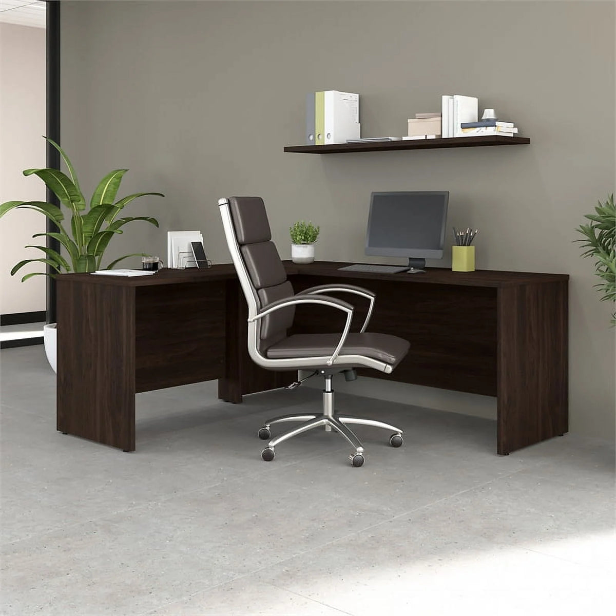 72W L Shaped Desk with 42W Return in Black Walnut Engineered Wood I648