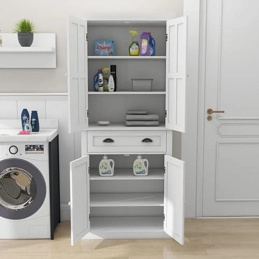 White 50" Pantry Cabinet with Doors and Shelves L798780