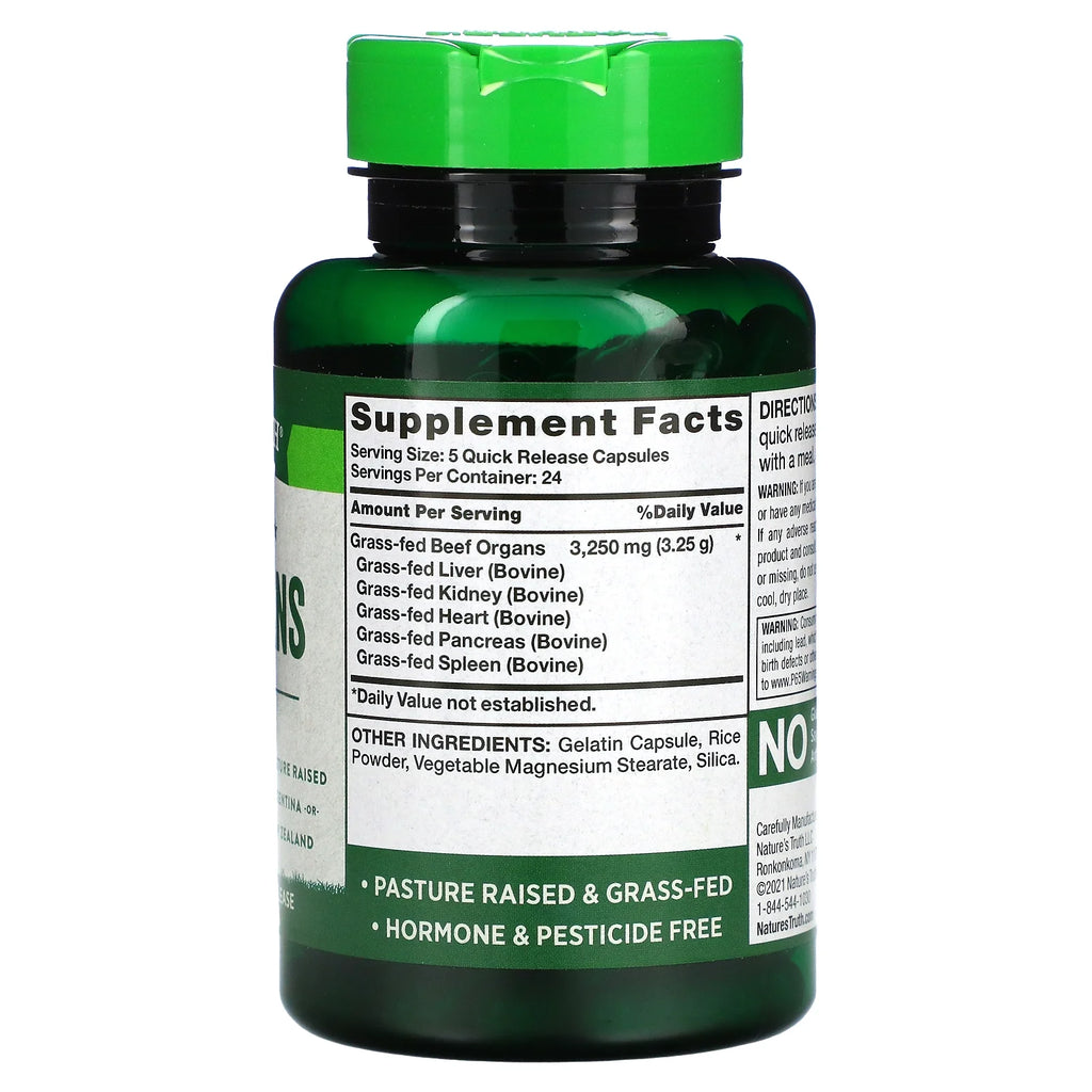 120 Count 3250mg Beef Organs Capsules Q24727