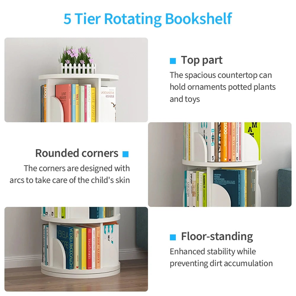5 Tier Rotating Bookshelf White H66655