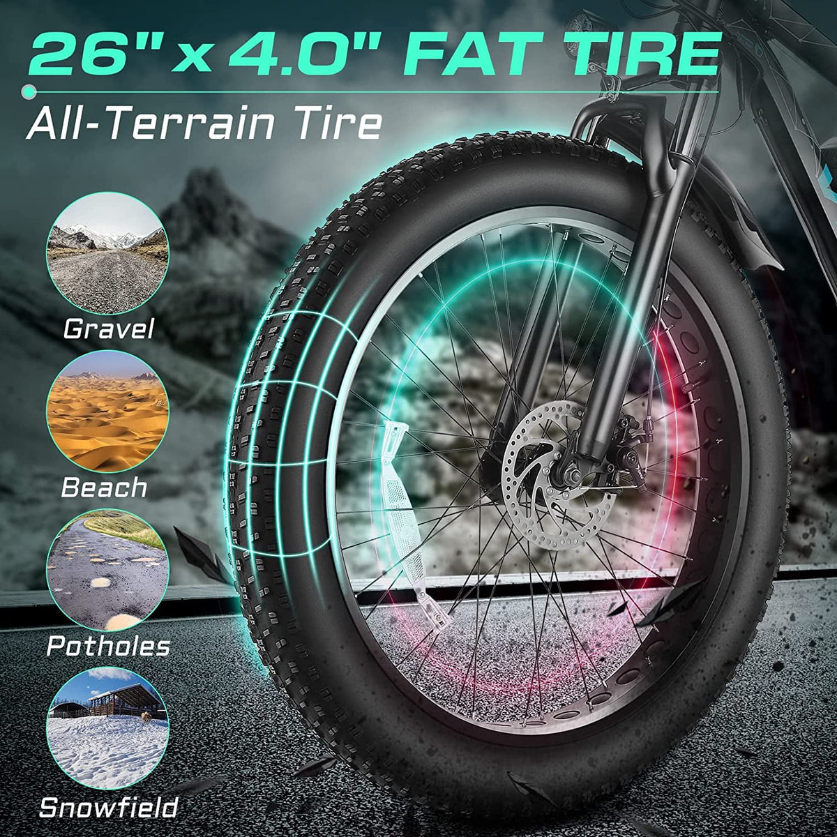 26 x 4.0 Fat Tire 500W All Terrain Electric Bike V1737