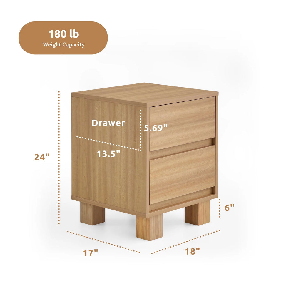 Modern Wood 2-Drawer Nightstand with Square Legs K5291