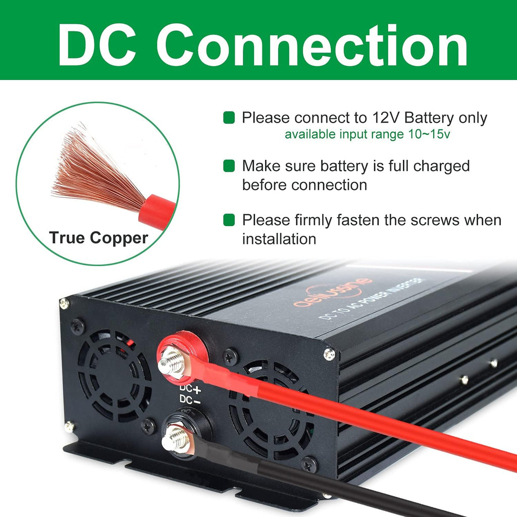 2000W Pure Sine Wave Power Inverter 12V DC to AC 110V 120V Surge 4000 Watt with LED Display Z775