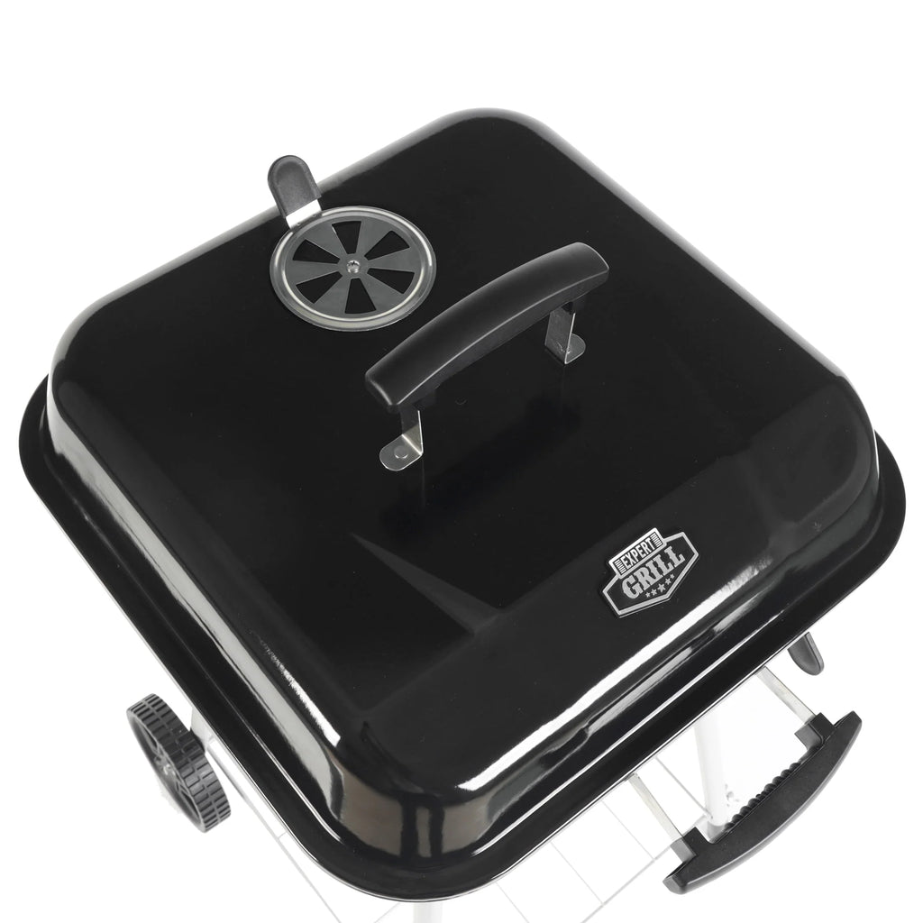 Square Steel Charcoal Grill with Wheels, Black Y478309