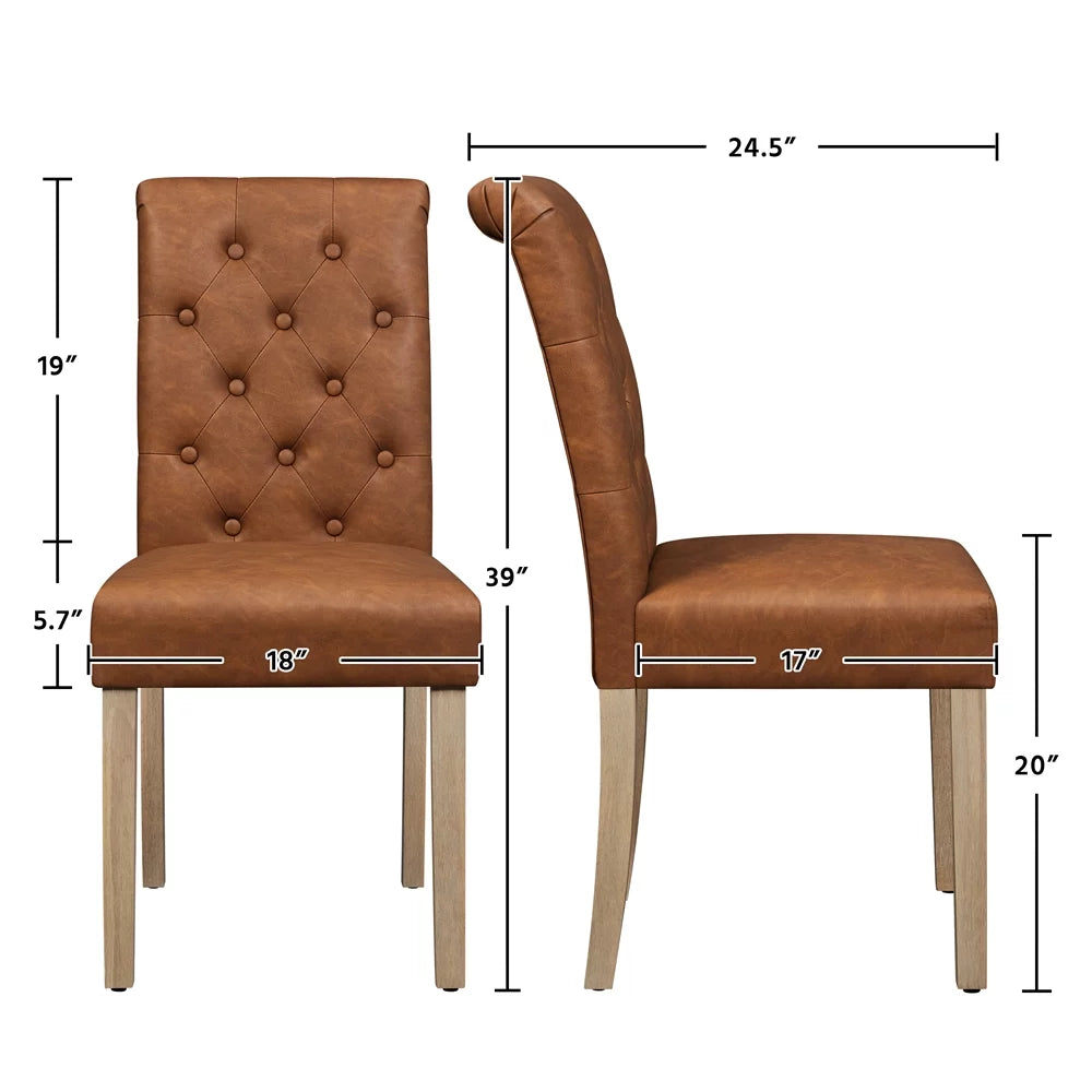 Brown Faux Leather Dining Chairs Set of 2 O903