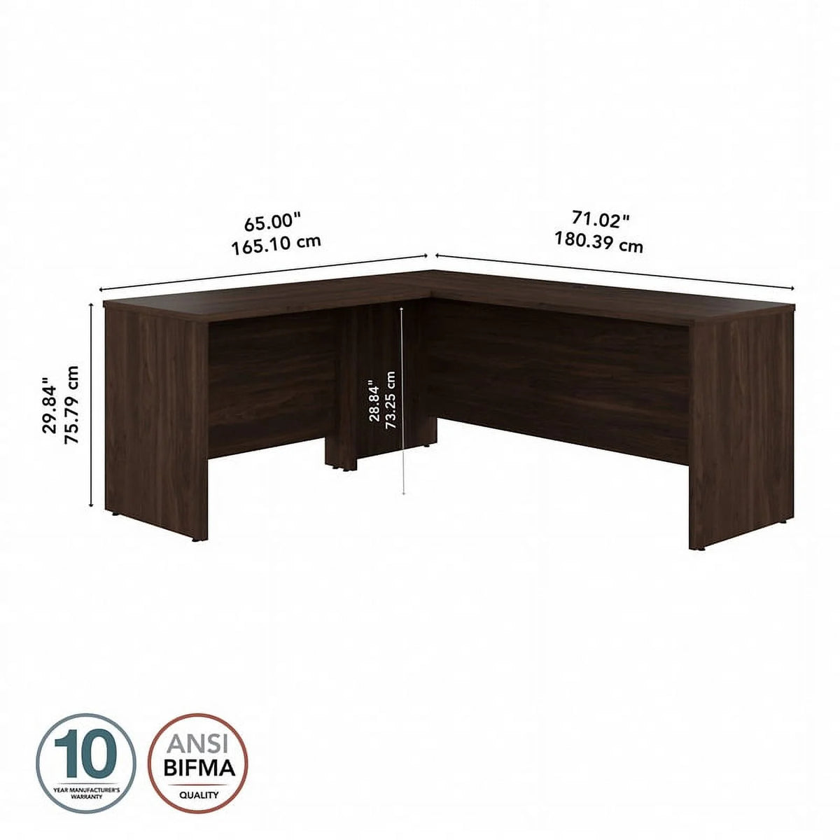72W L Shaped Desk with 42W Return in Black Walnut Engineered Wood I648