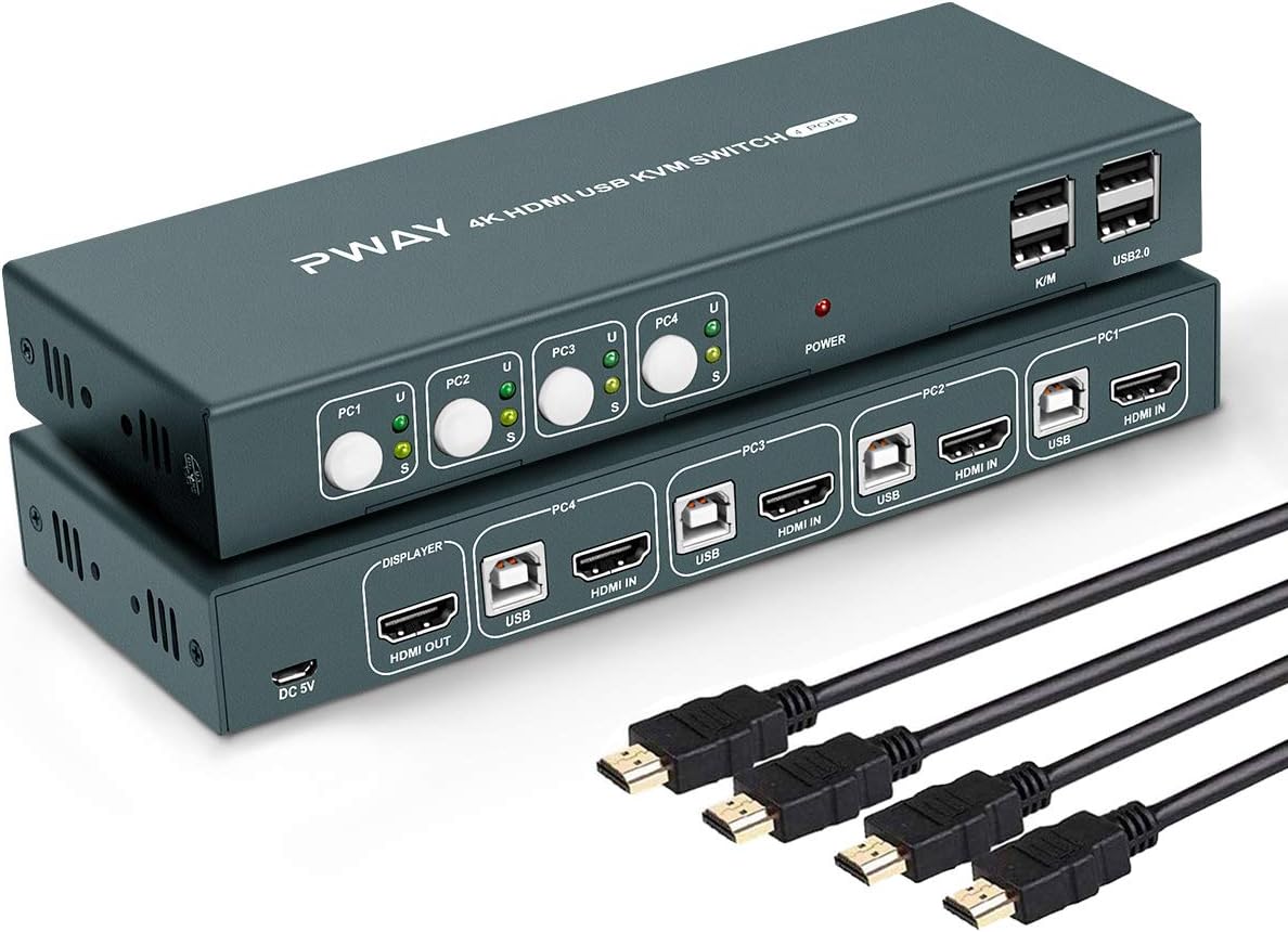 4 Port 4K@30Hz HDMI KVM Switch with HDMI and USB Cables R926