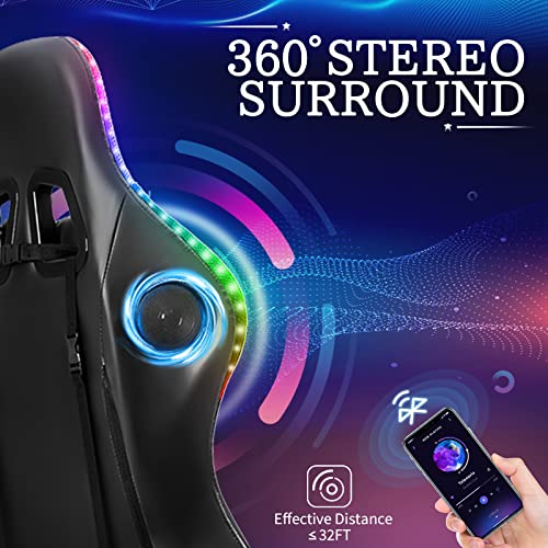 Blue and Black RGB Gaming Chair with Speakers and Footrest J630