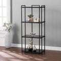Black Glass 4-Tier Bookcase with Storage Shelves V288