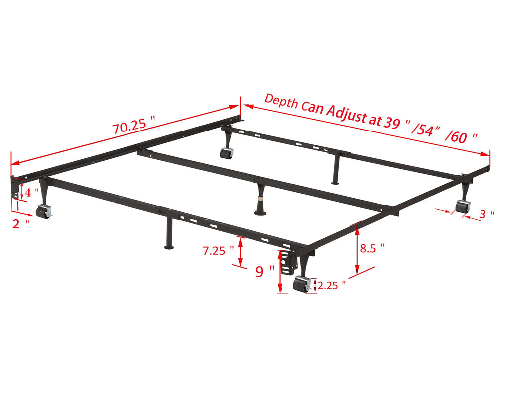 Adjustable Metal Bed Frame with Locking Wheels O7372
