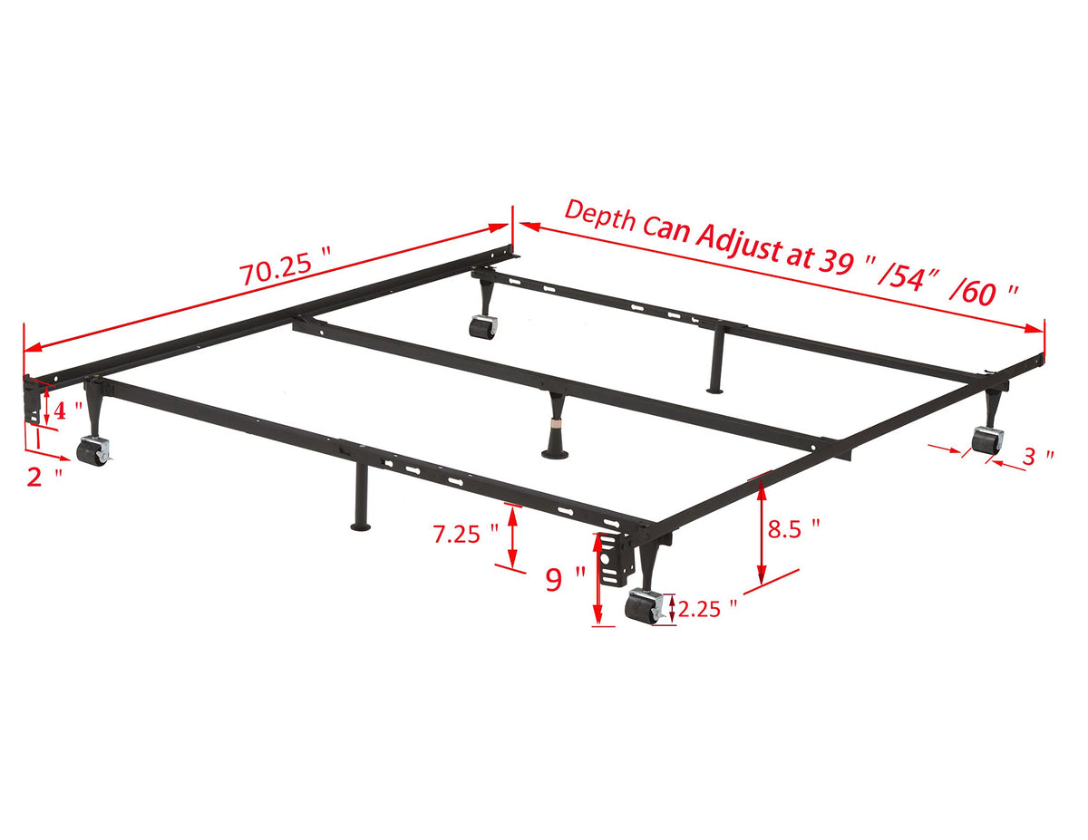Adjustable Metal Bed Frame with Locking Wheels O7372