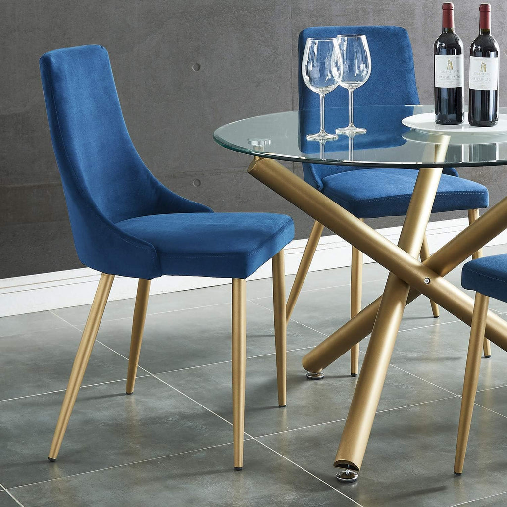 Blue Velvet & Metal Side Chair Set of 2 Z2843