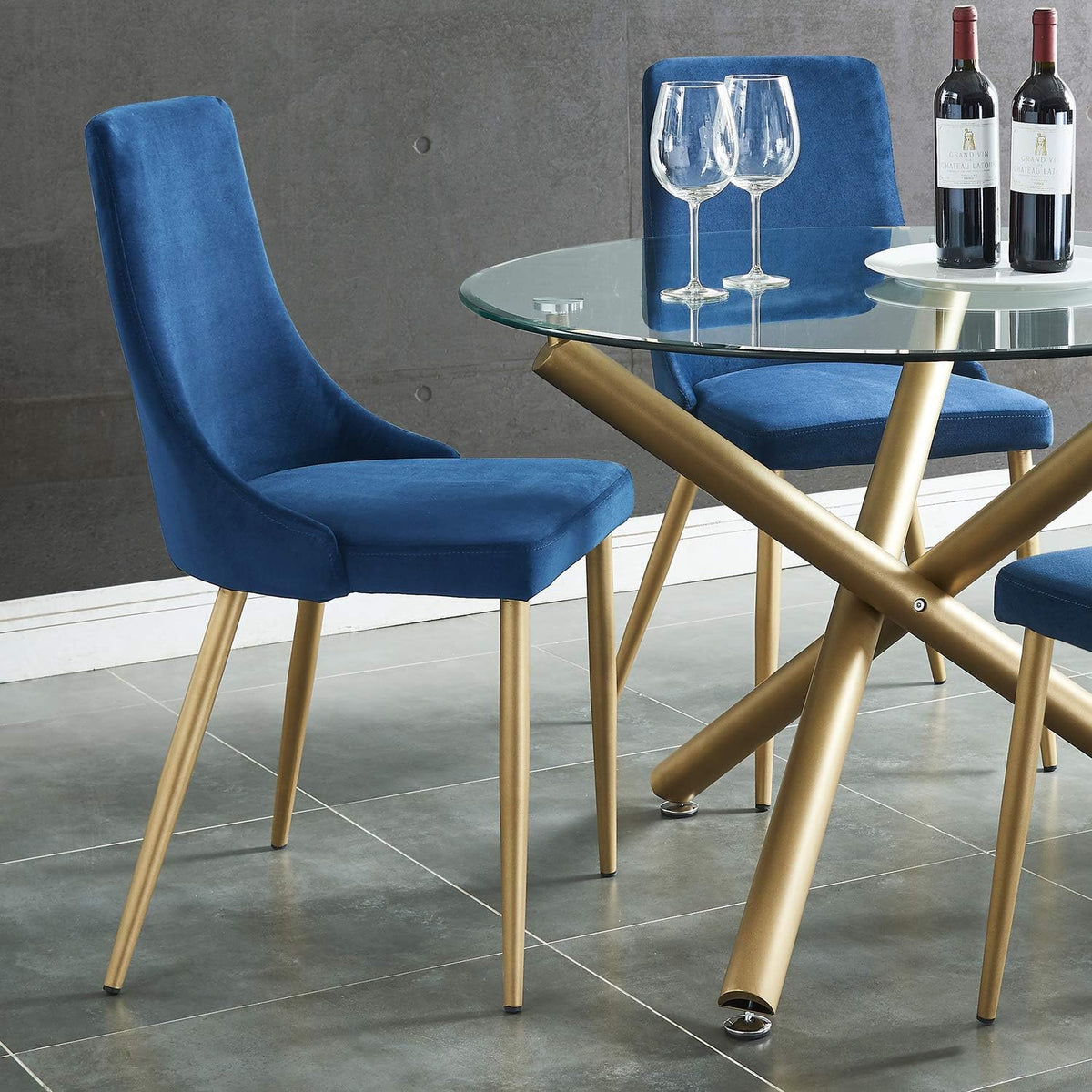 Blue Velvet & Metal Side Chair Set of 2 Z2843
