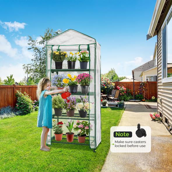 Mini Rolling Greenhouse with Caster Wheels and Shelves U6192