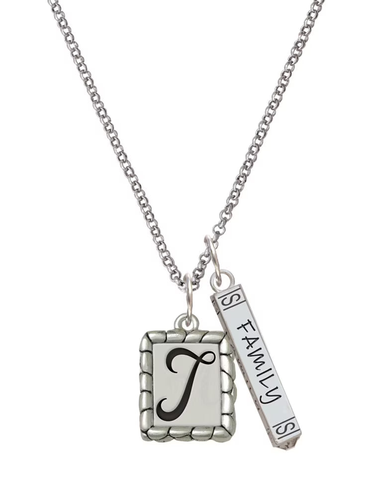 Silvertone Initial Bar Charm Necklace, 23" V9167