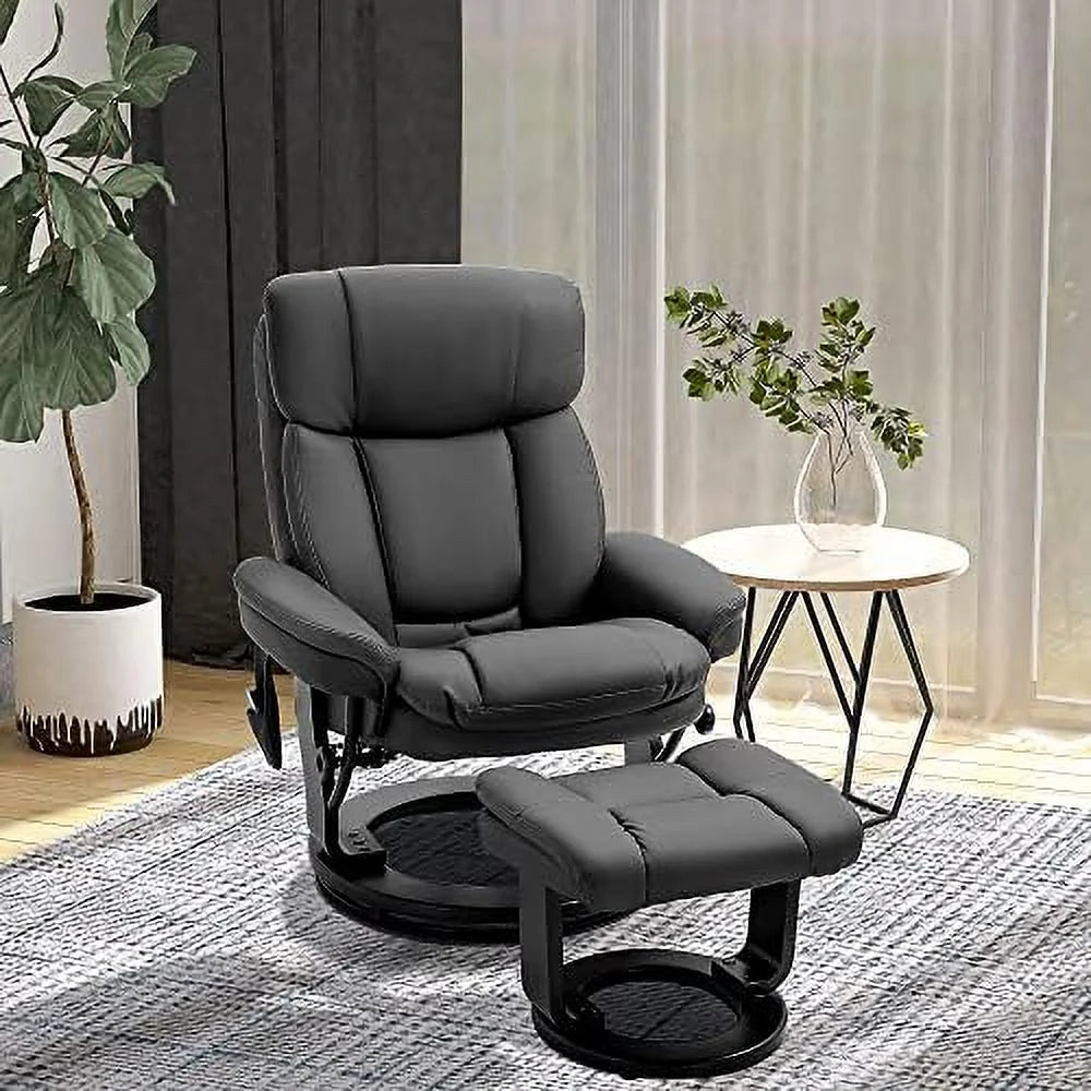 PU Leather Massage Recliner Chair with Ottoman 10 Point Vibration Swiveling Armchair Brown Q4931