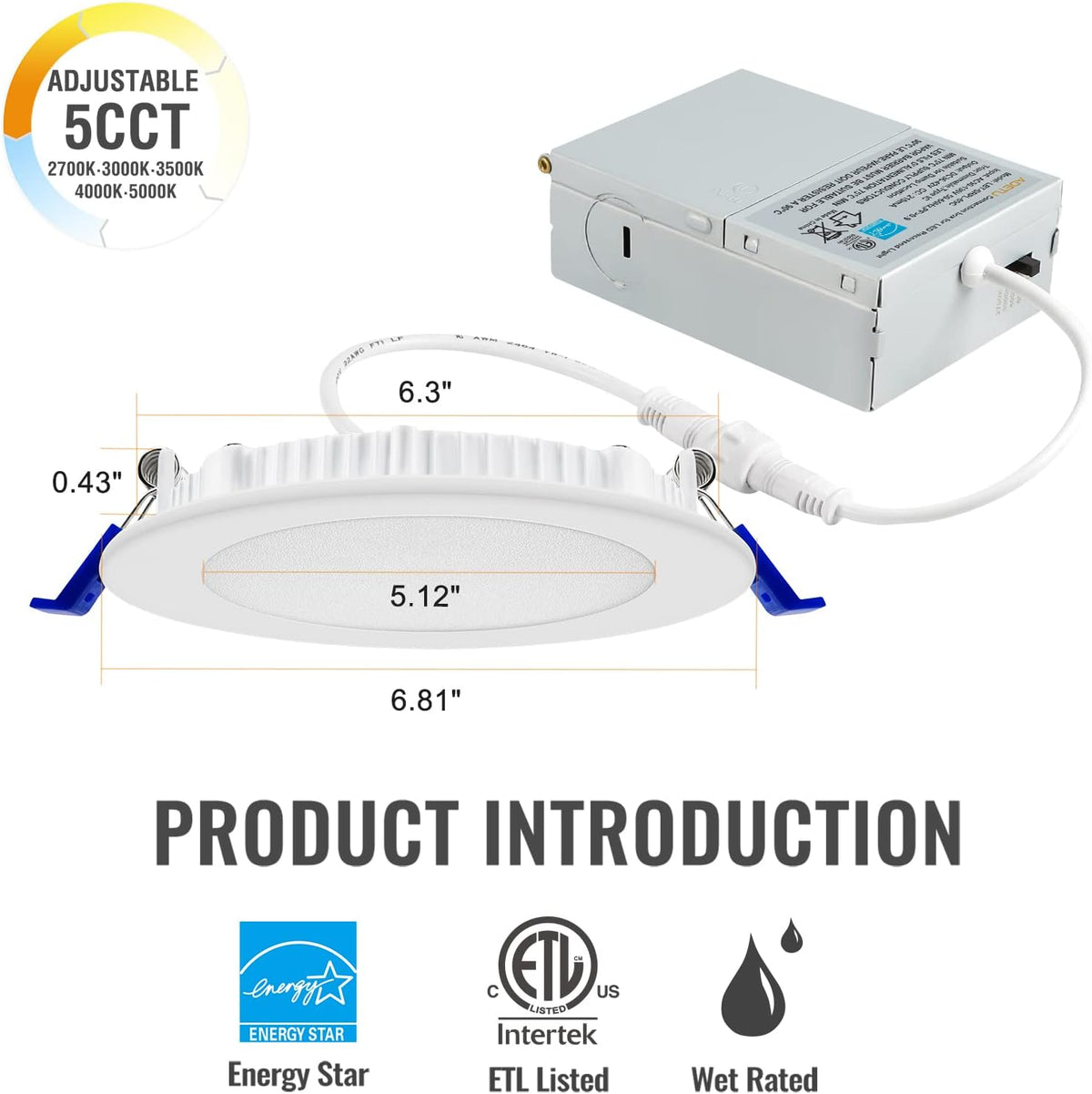 12 Pack 6Inch 5CCT Dimmable LED Recessed Light with Junction Box T8717