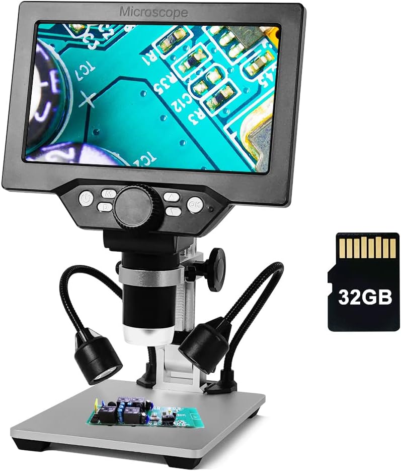 7 inch 1080P LCD Digital Microscope with 32G TF Card, 1200X Magnification Zoom, 12 Megapixels, 8 Adjustable LED Light T61858