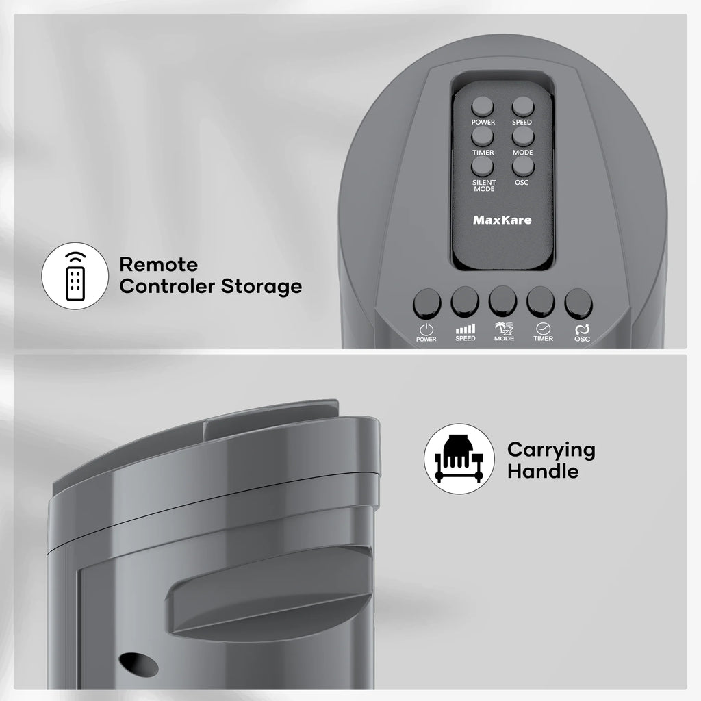 70° Oscillating Tower Fan with Remote Control 3 Speeds 3 Wind Modes Timer Dark Gray K2293