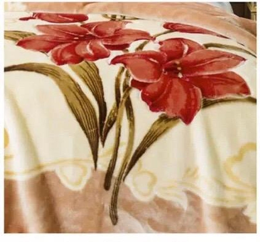 King Orange Red/Cream Reversible Faux Mink Fleece Blanket L799090