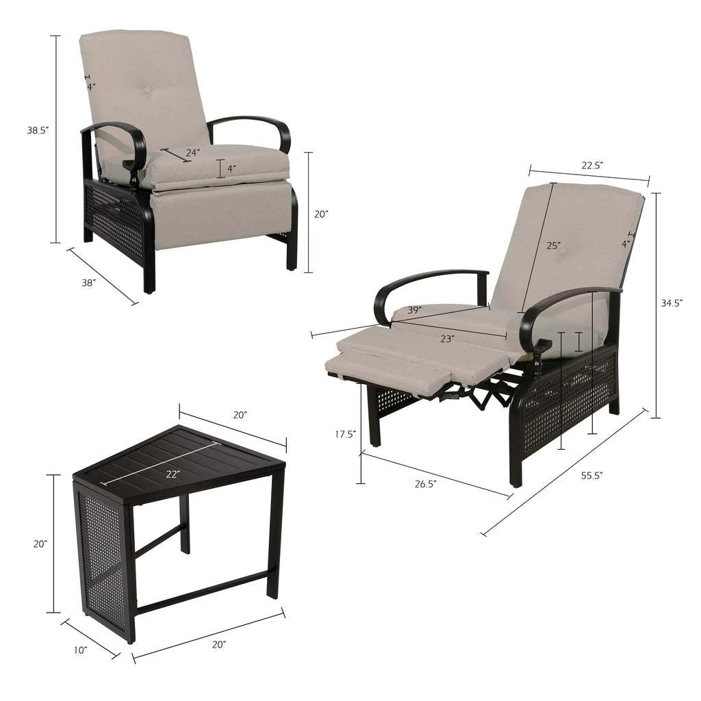 3 Pieces Metal Recliner Conversation Set R834