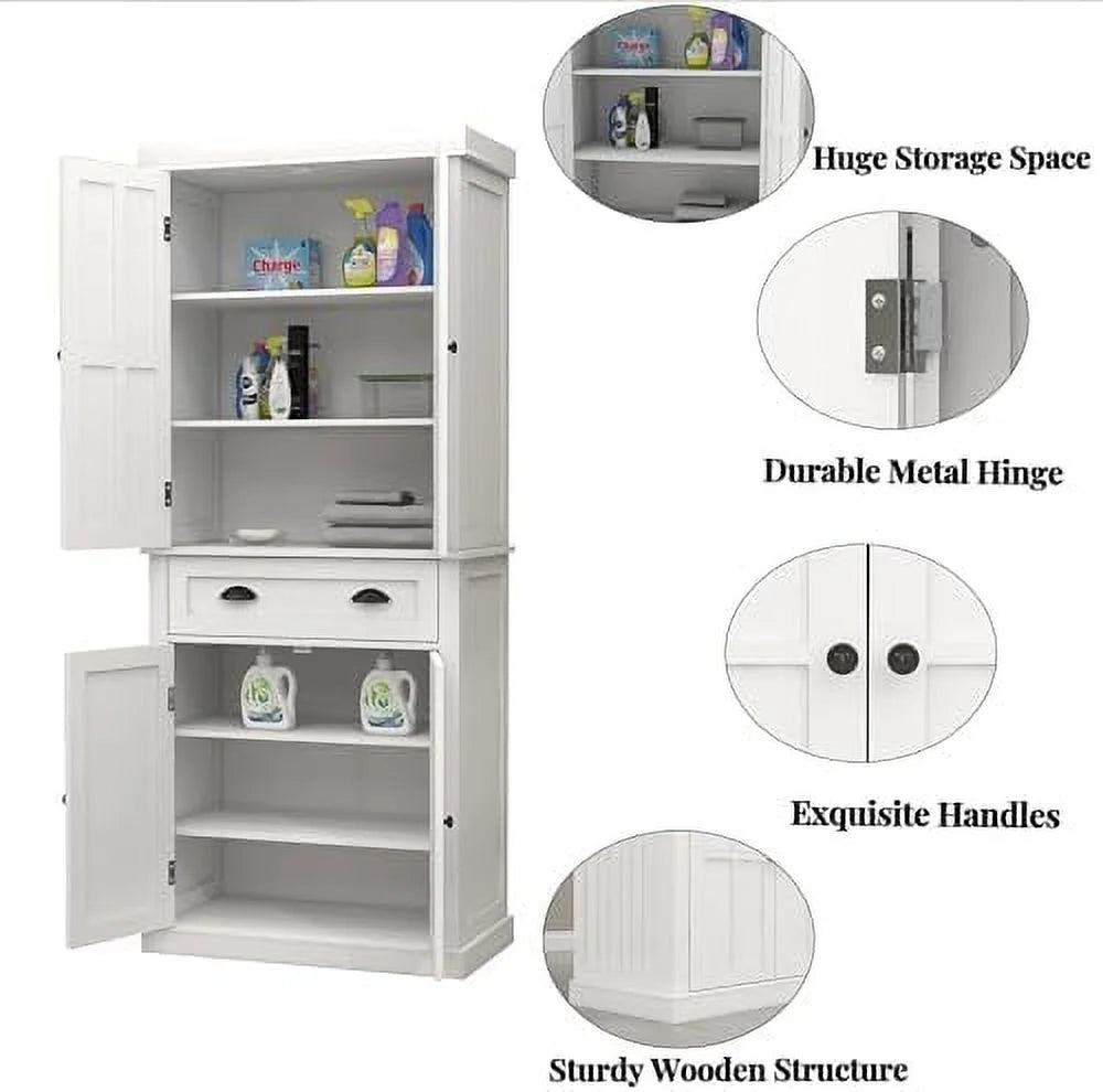 White 50" Pantry Cabinet with Doors and Shelves L798780