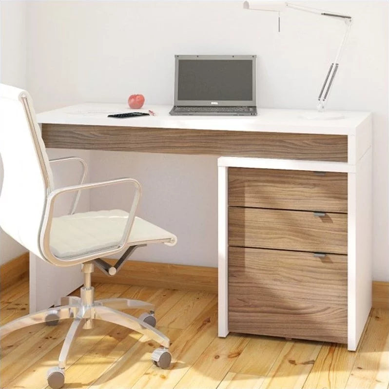 White and Walnut 3 Drawer Computer Desk I910