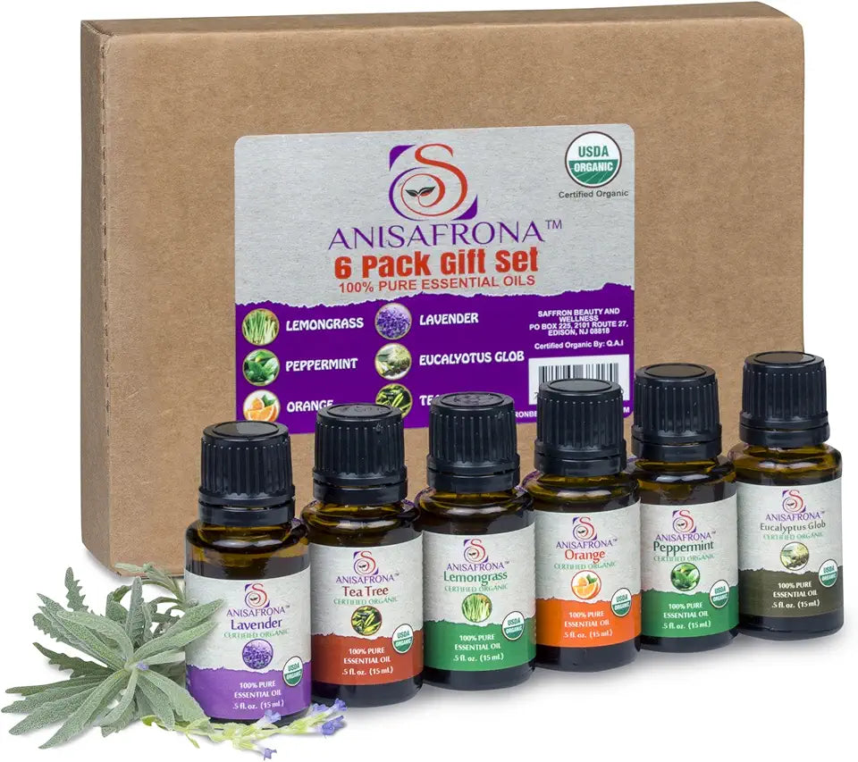 6 Organic USDA Certified Essential Oils 15ml Lemongrass Lavender Peppermint Eucalyptus Orange Tea Tree B36560