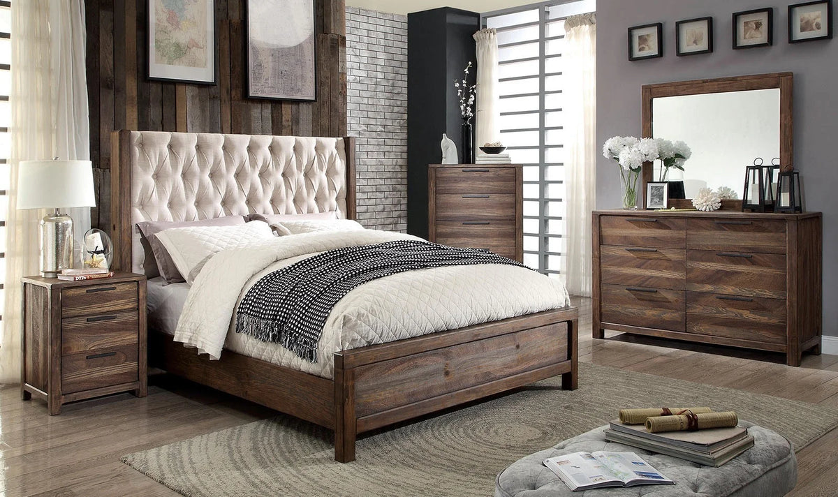Natural Tone 5pc Eastern King Size Solid Wood Bedroom Furniture P855