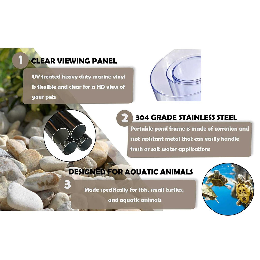 PVC Canvas Fish Pond with Steel Frame, Transparent Viewing Panel and Drain Valve Z9885