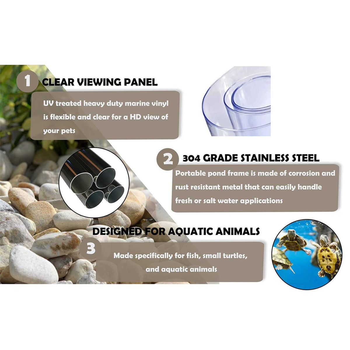 PVC Canvas Fish Pond with Steel Frame, Transparent Viewing Panel and Drain Valve Z9885