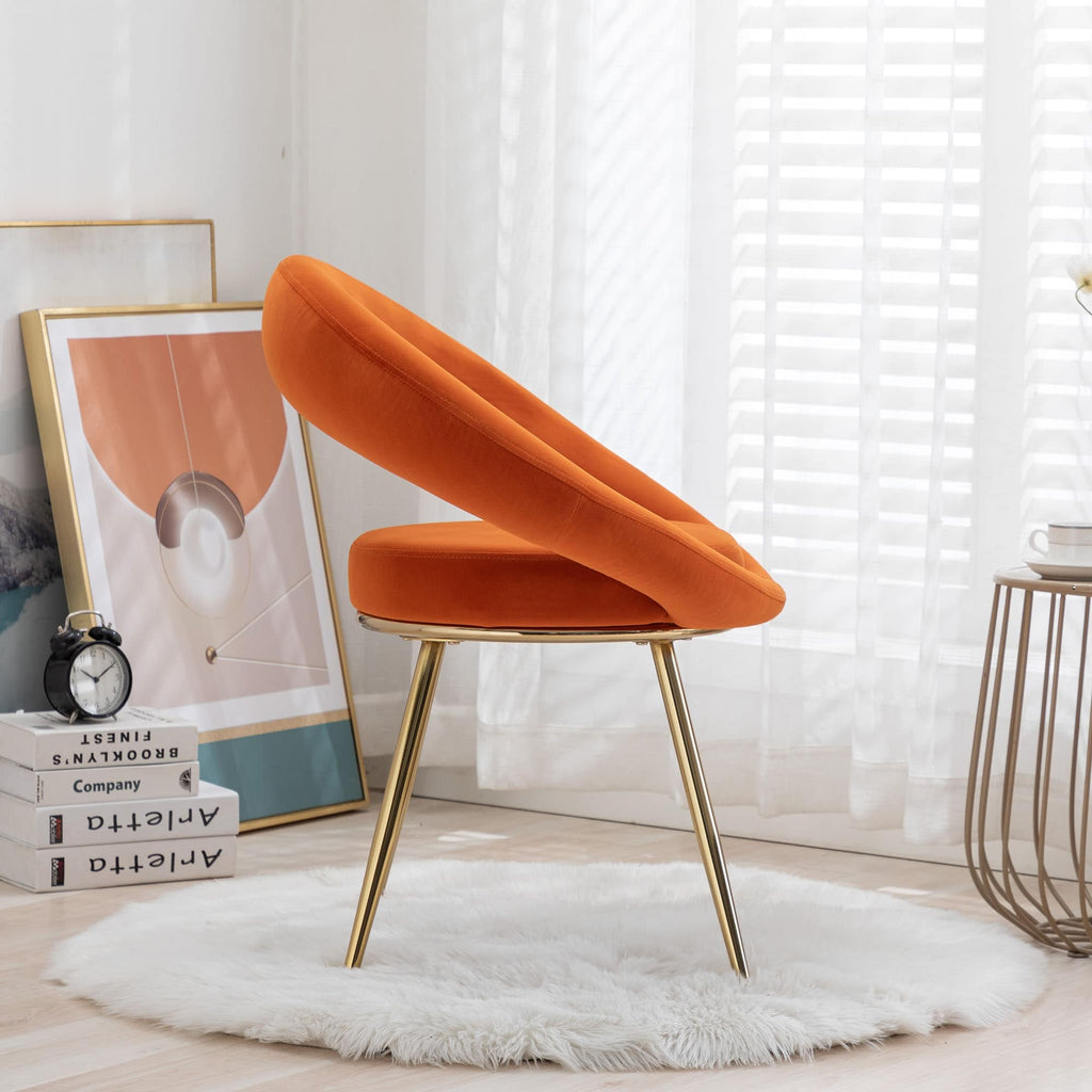 Velvet Lounge Chair With Gold Plated Legs Orange O723299