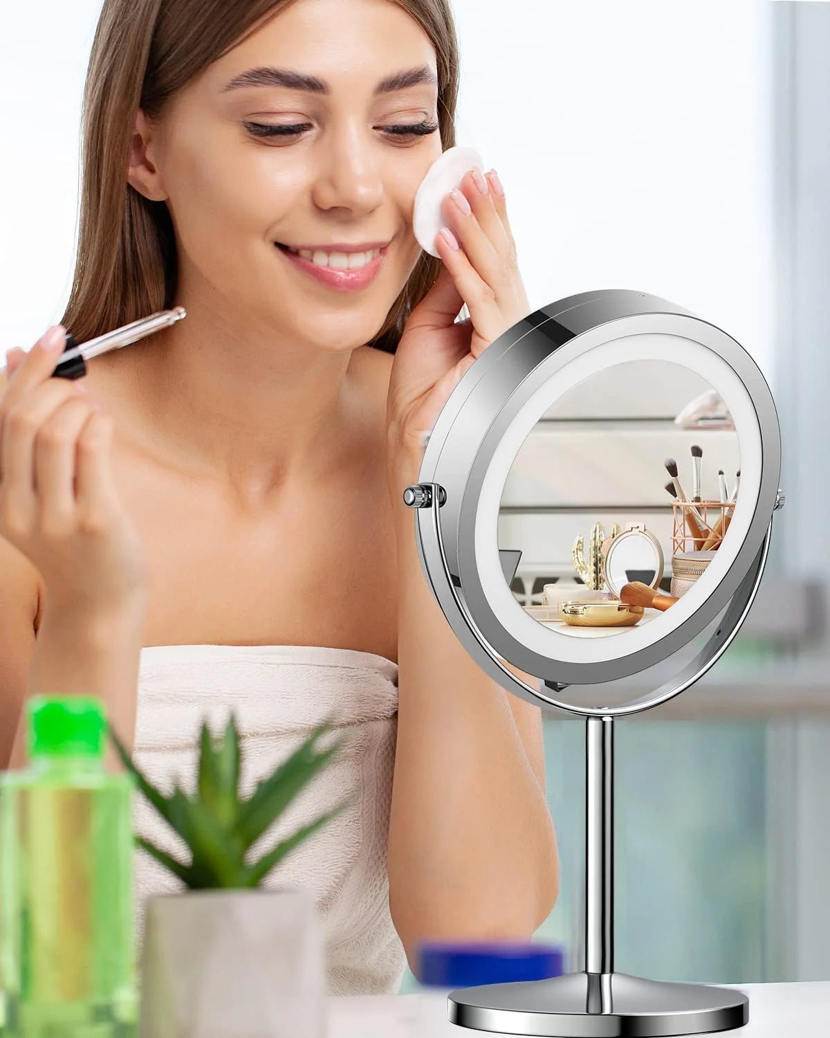1x/10x Magnifying Lighted Double Sided Round Vanity Mirror 360 Degree Swivel 7 Inch U192
