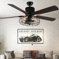 5 - Blade Caged Ceiling Fan with Remote Control and Light Kit E90734