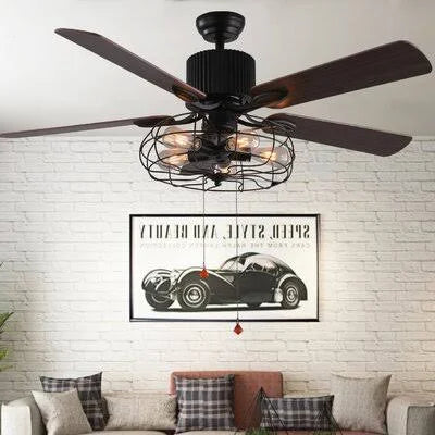 5 - Blade Caged Ceiling Fan with Remote Control and Light Kit E90734