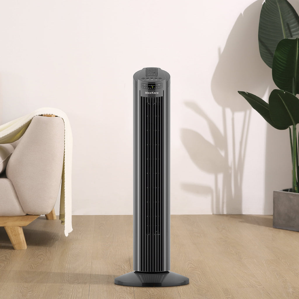 70° Oscillating Tower Fan with Remote Control 3 Speeds 3 Wind Modes Timer Dark Gray K2293