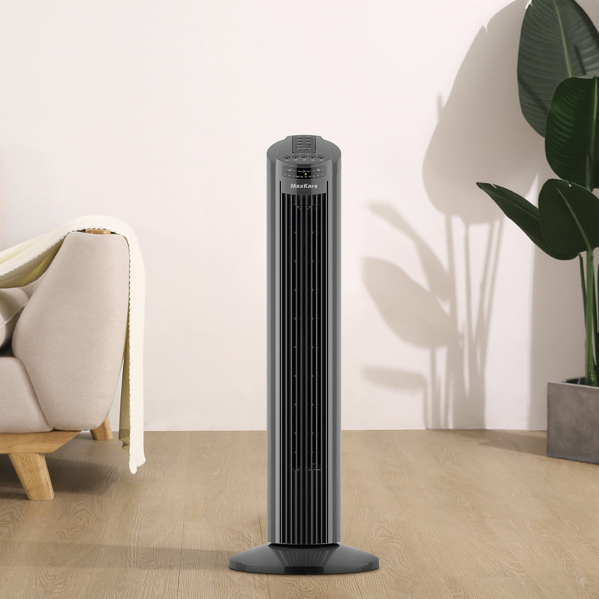 70° Oscillating Tower Fan with Remote Control 3 Speeds 3 Wind Modes Timer Dark Gray K2293