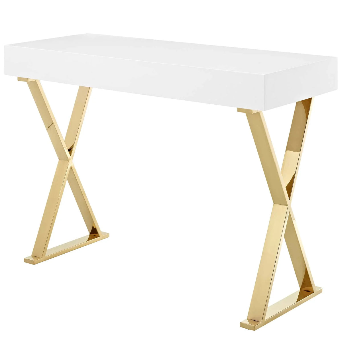 White Gold Wood Metal Steel Console Entry Table R7780